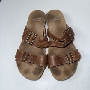 Dansko Women’s Rosie Sandals Slides Brown Leather Adjustable Straps Size 37